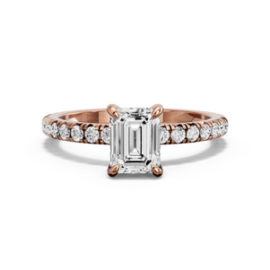 Image for Emerald Diamond Tulip Ring with French Pave band