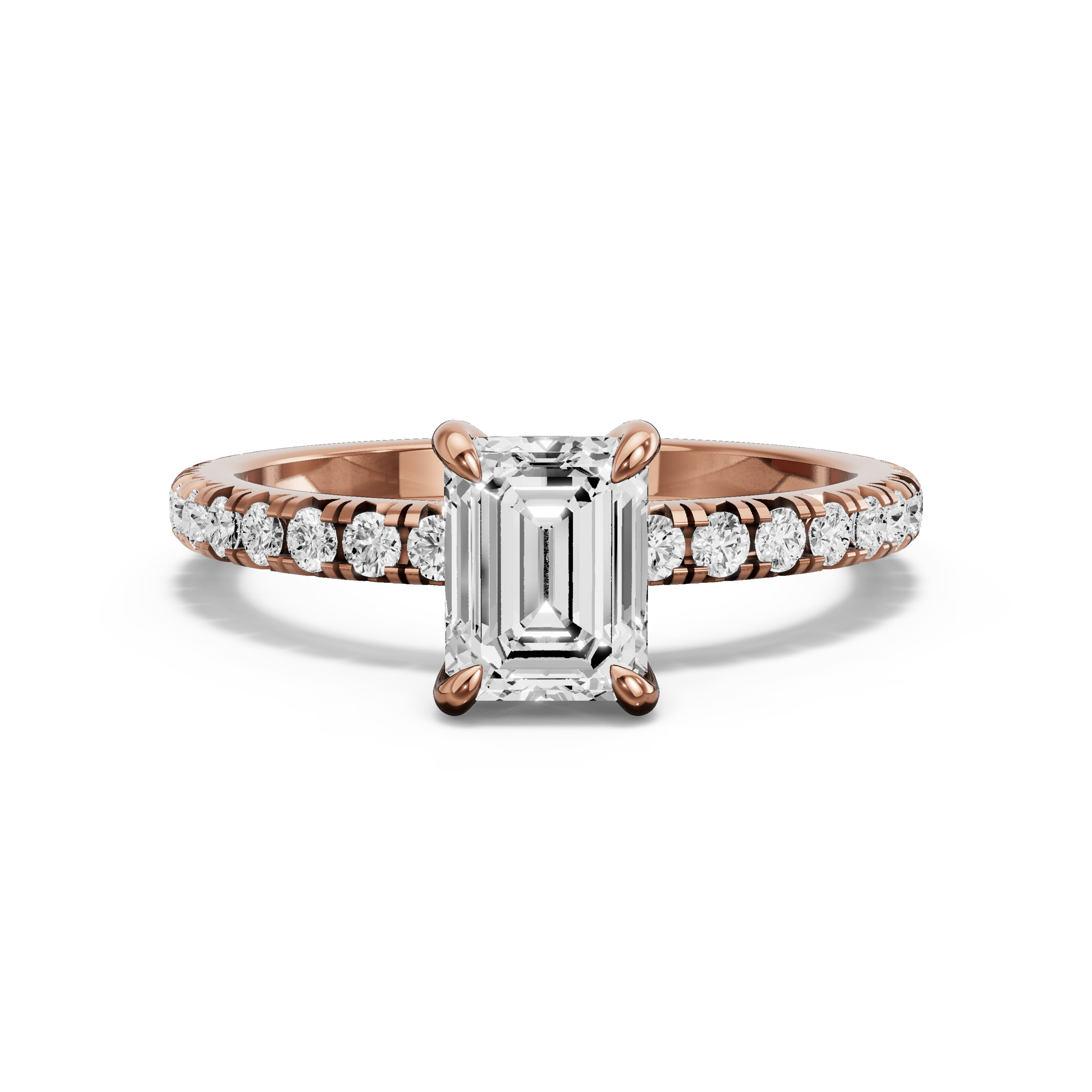 Image for Emerald Diamond Tulip Ring with French Pave band in 14K Rose Gold