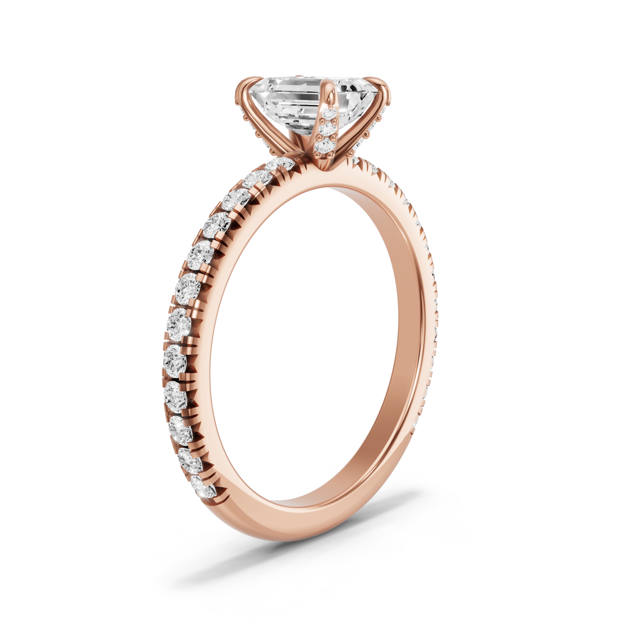 Image for Emerald Diamond Tulip Ring with French Pave band in 18K Rose Gold