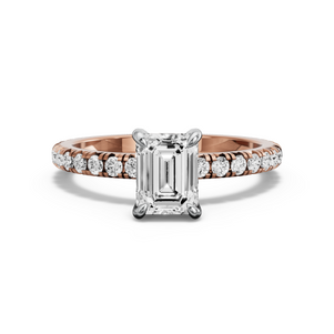 Image for Emerald Diamond Tulip Ring with French Pave band