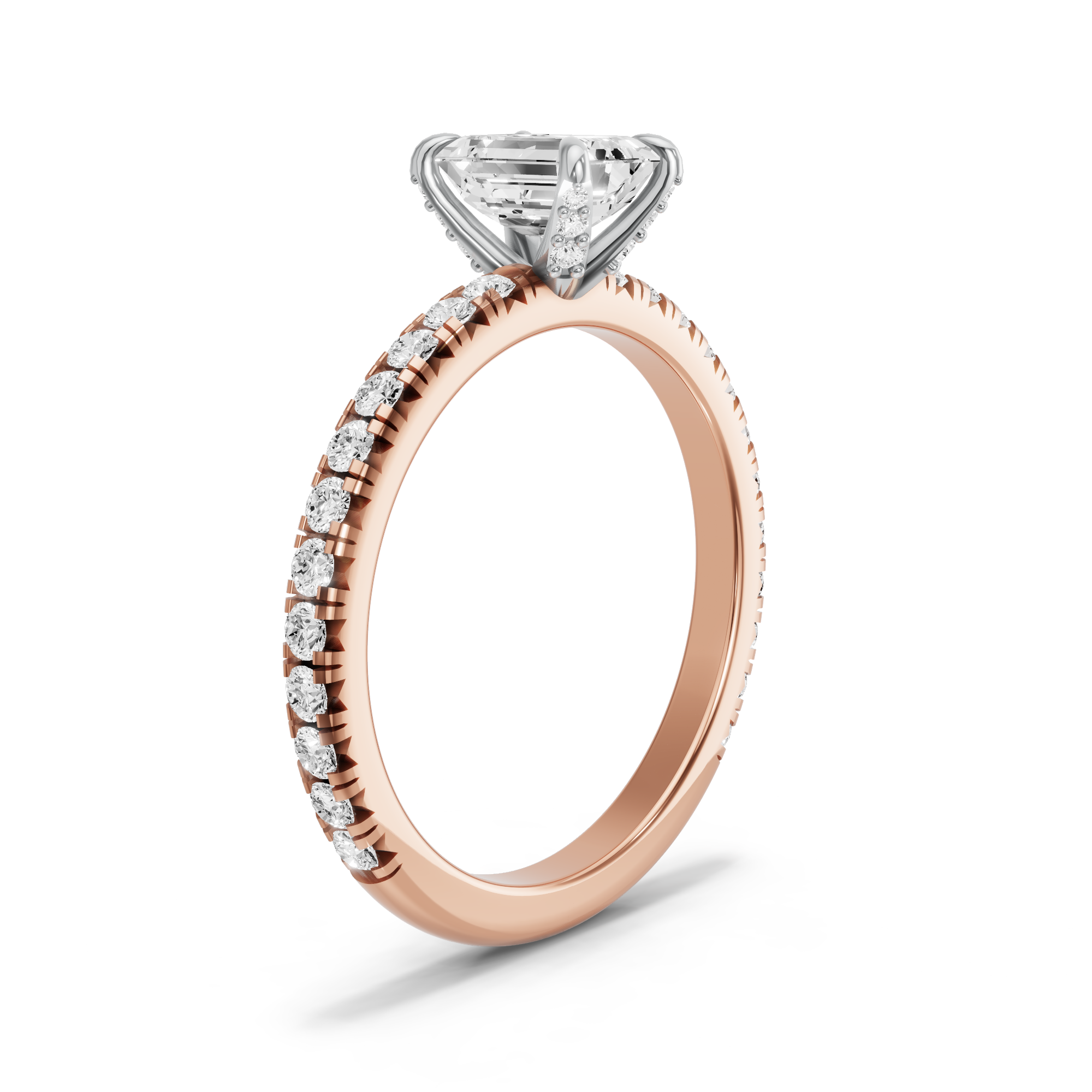 Image for Emerald Diamond Tulip Ring with French Pave band in 10K Two Tone Rose Gold