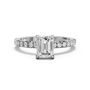 Image for Emerald Diamond Tulip Ring with French Pave band