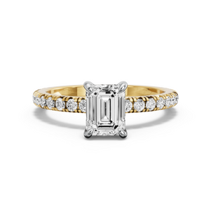 Image for Emerald Diamond Tulip Ring with French Pave band