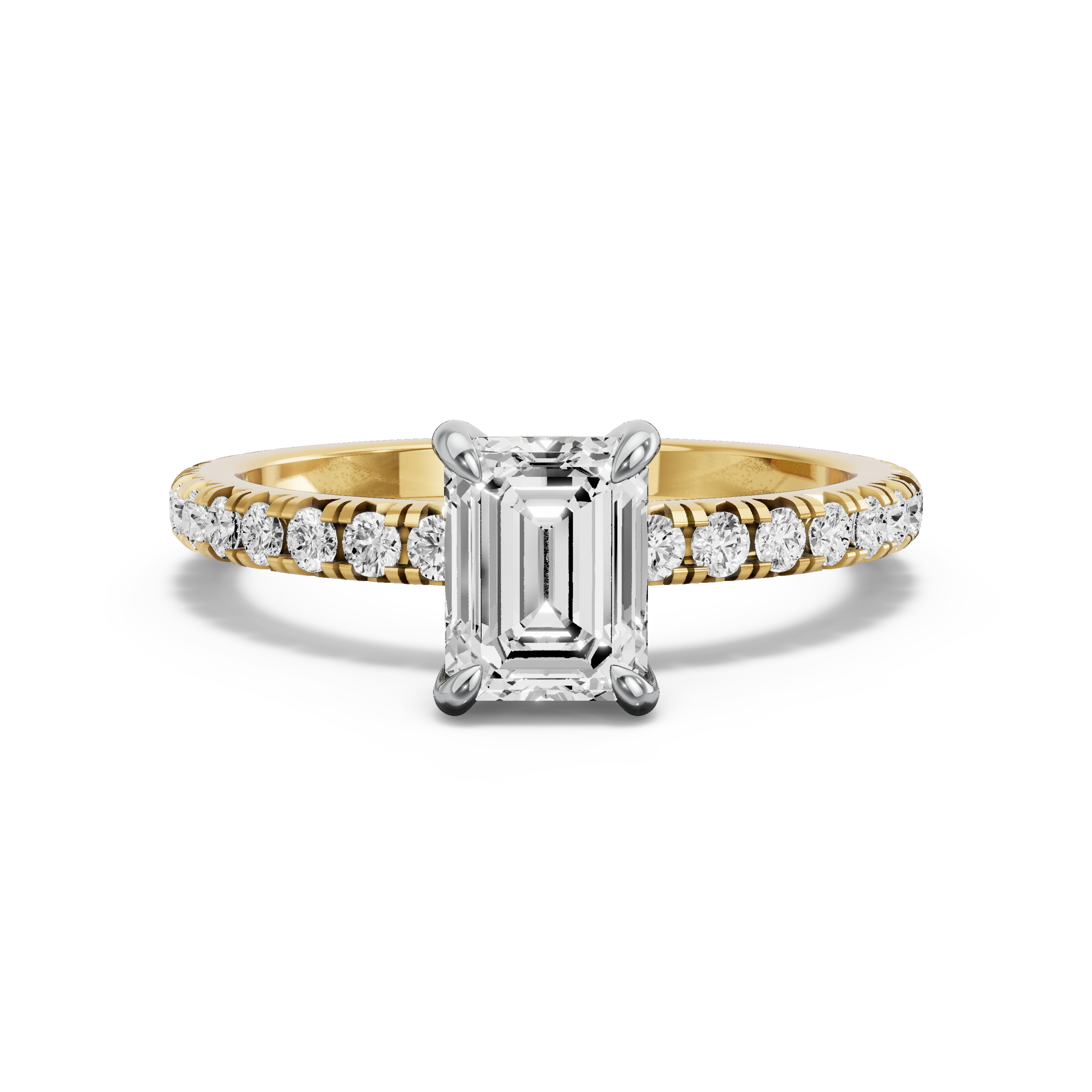 Image for Emerald Diamond Tulip Ring with French Pave band in 14K Two Tone Yellow Gold