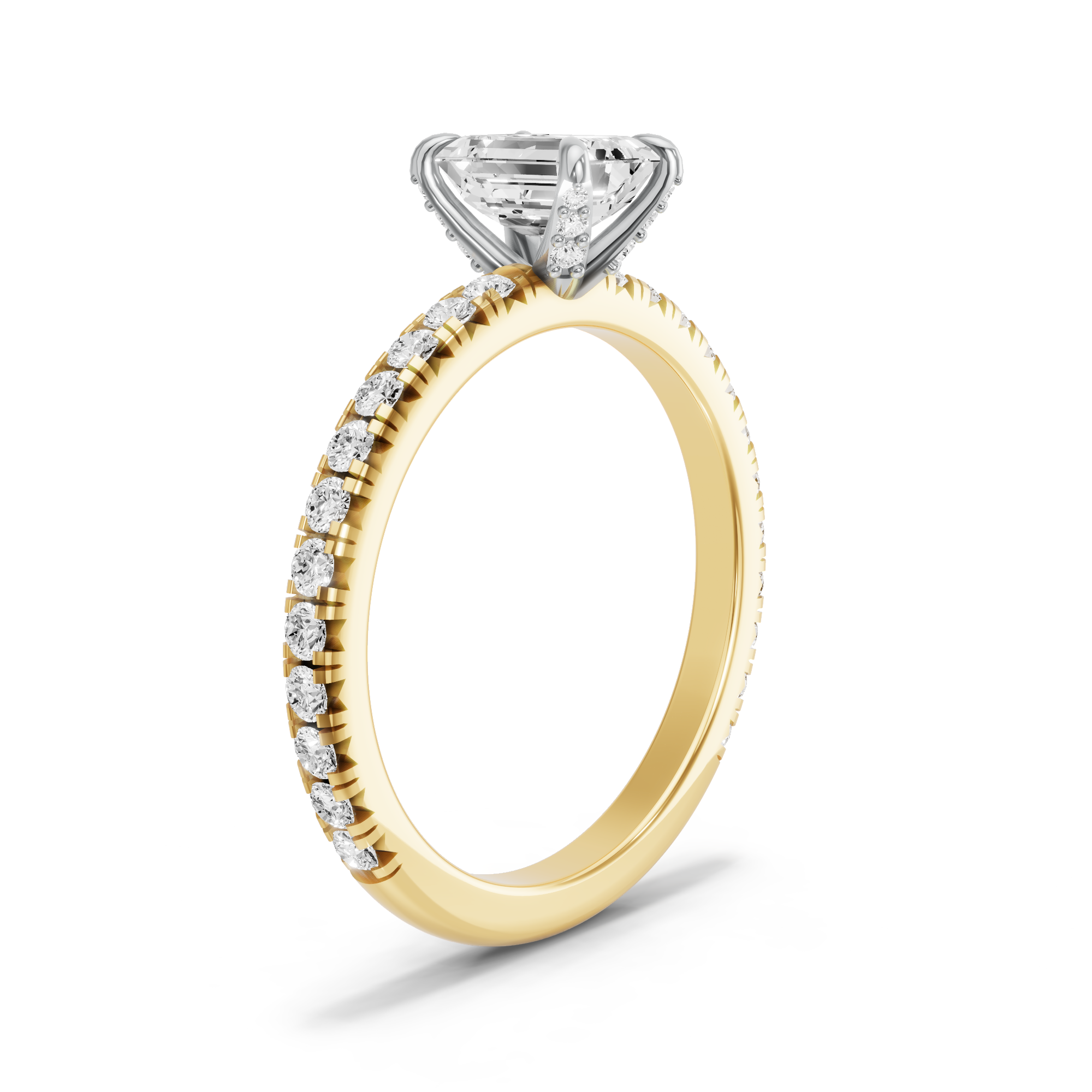 Image for Emerald Diamond Tulip Ring with French Pave band in 10K Two Tone Yellow Gold