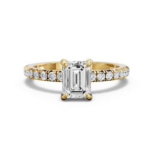 Image for Emerald Diamond Tulip Ring with French Pave band