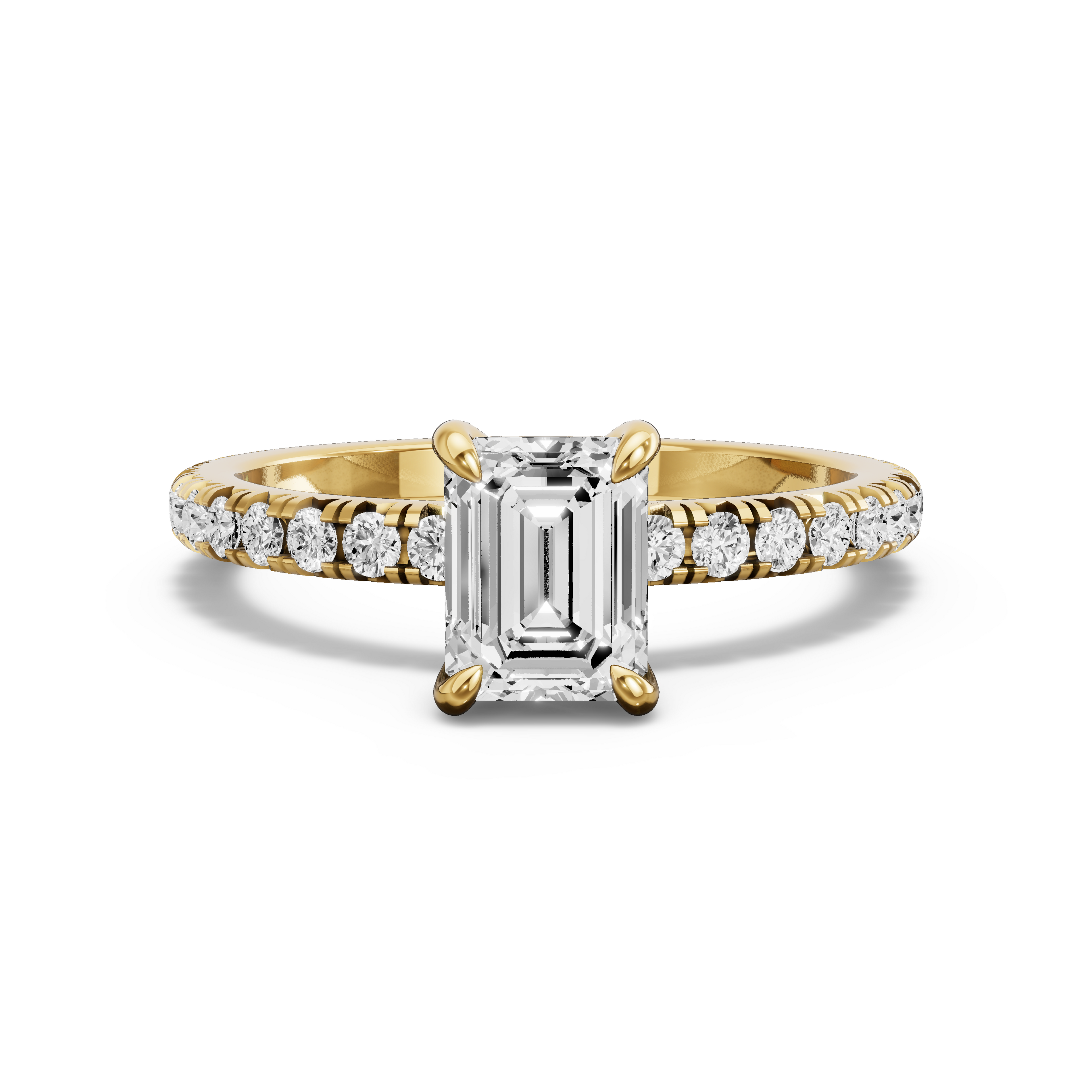 Image for Emerald Diamond Tulip Ring with French Pave band in 18K Yellow Gold