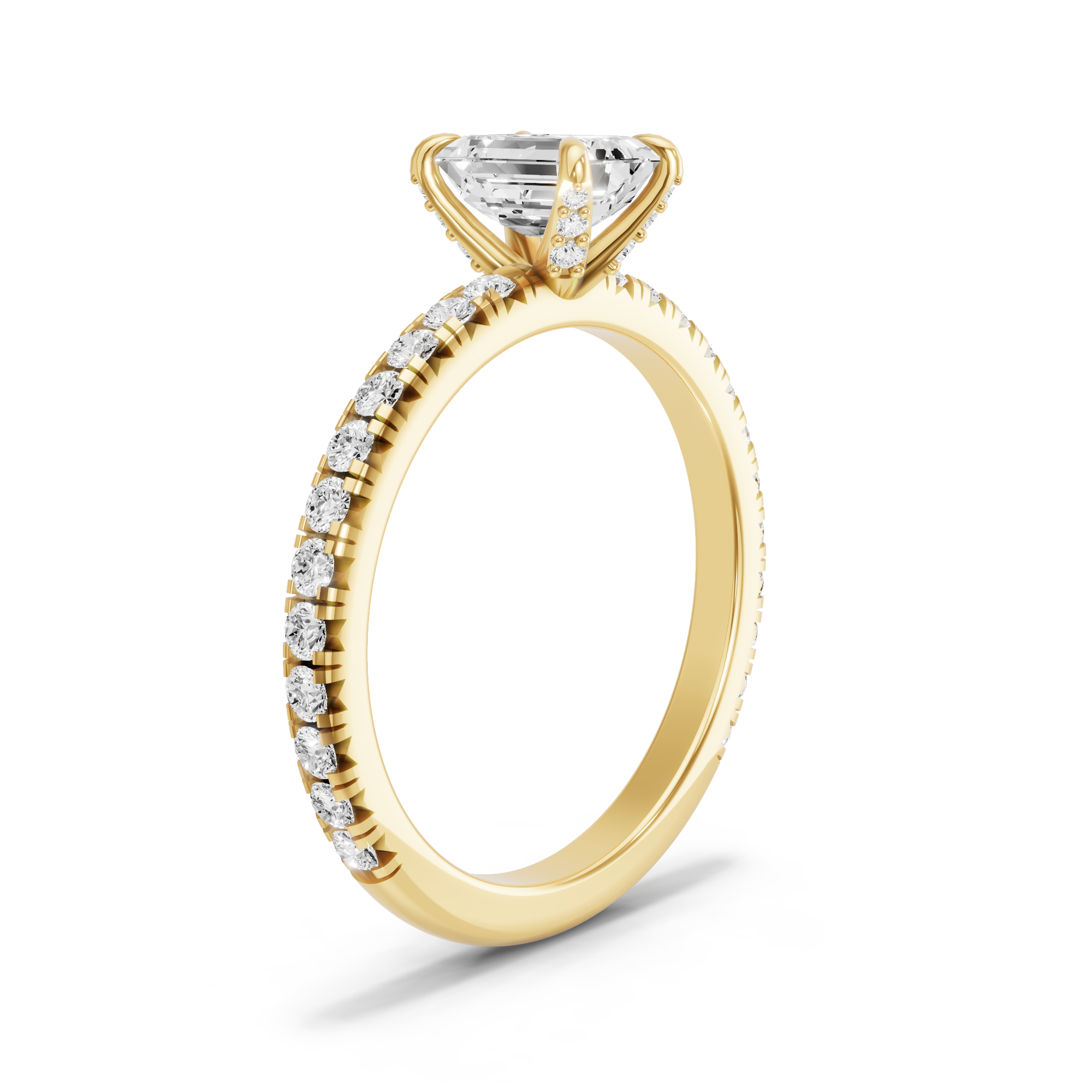 Image for Emerald Diamond Tulip Ring with French Pave band in 18K Yellow Gold