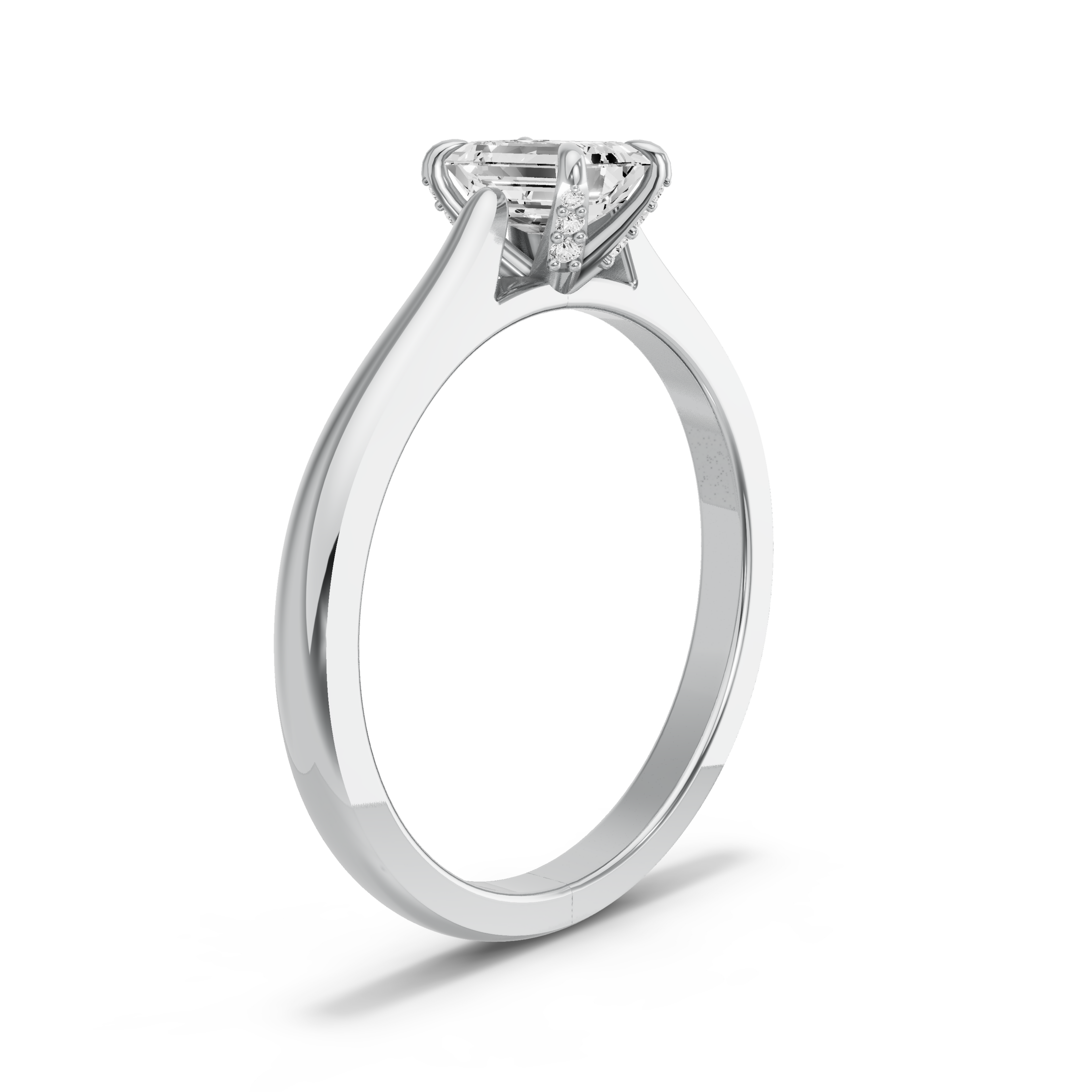 Image for Emerald Diamond Tulip Ring with Knife Edge Cathedral band in 10K White Gold