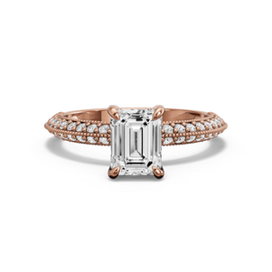 Image for Emerald Diamond Tulip Ring with Knife Edge Pave band