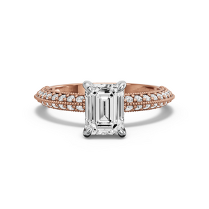 Image for Emerald Diamond Tulip Ring with Knife Edge Pave band