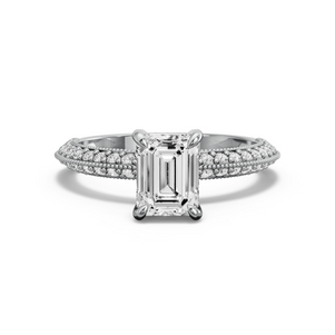 Image for Emerald Diamond Tulip Ring with Knife Edge Pave band