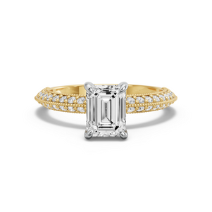 Image for Emerald Diamond Tulip Ring with Knife Edge Pave band