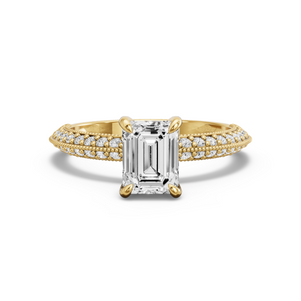 Image for Emerald Diamond Tulip Ring with Knife Edge Pave band