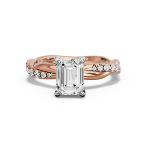 Image for Emerald Diamond Tulip Ring with Rope Pave band
