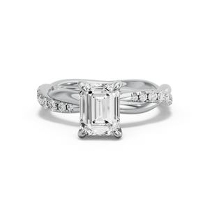 Image for Emerald Diamond Tulip Ring with Rope Pave band