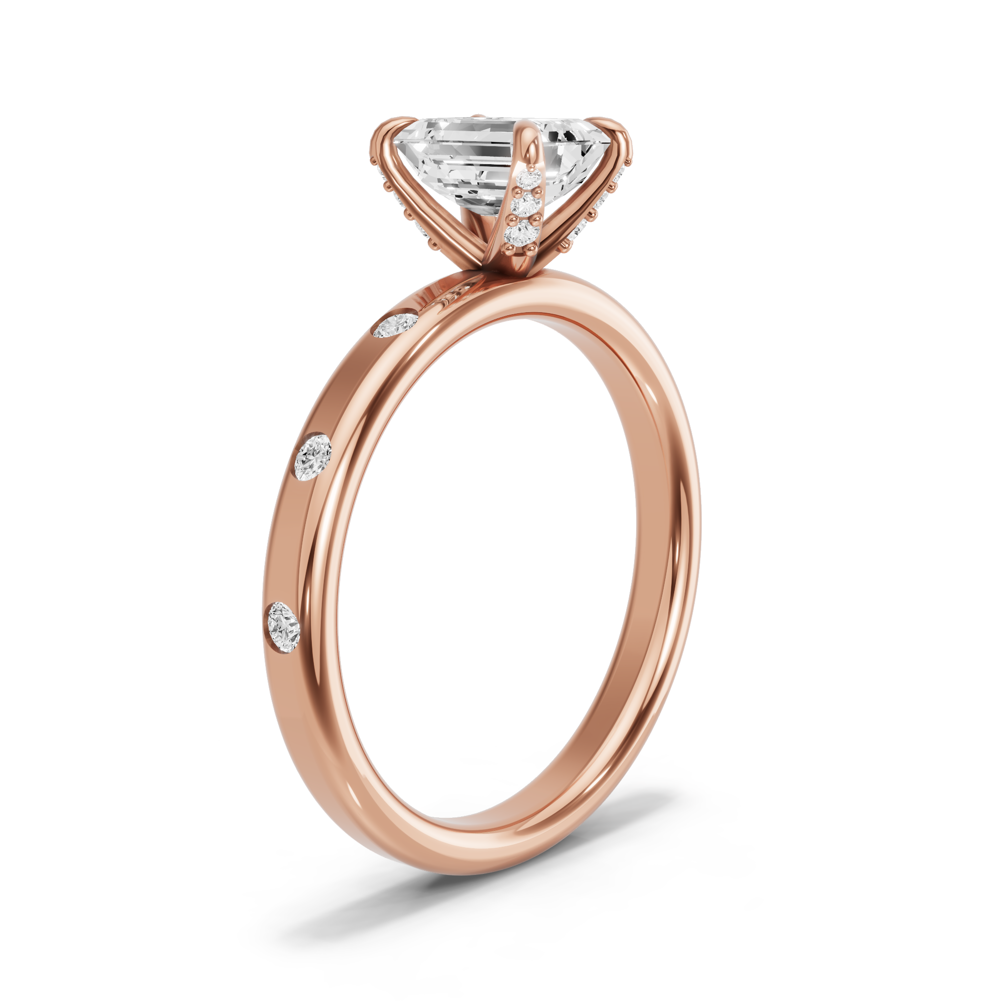 Image for Emerald Diamond Tulip Ring with Sleek Accent band in 10K Rose Gold