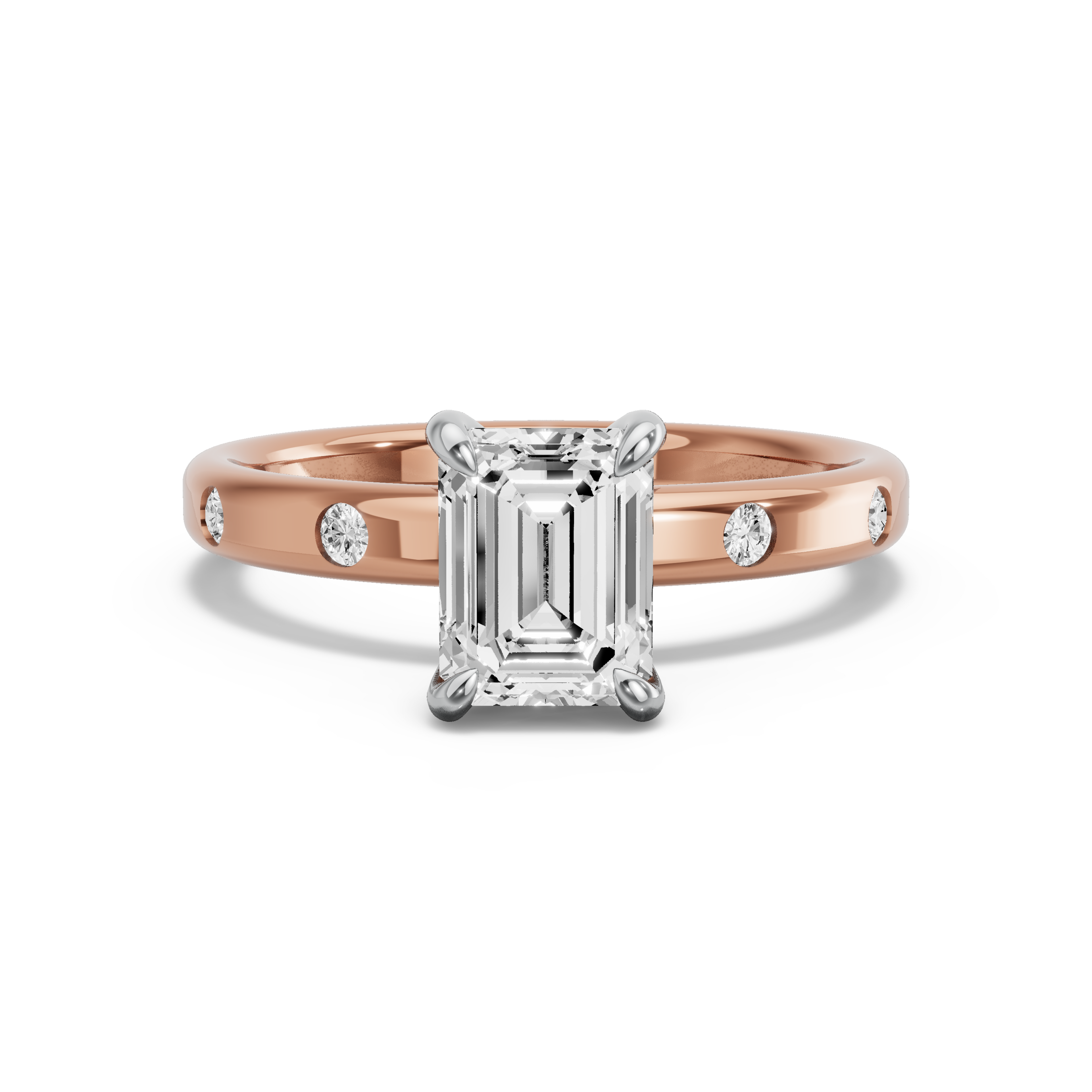 Image for Emerald Diamond Tulip Ring with Sleek Accent band in 10K Two Tone Rose Gold