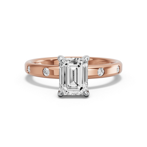 Image for Emerald Diamond Tulip Ring with Sleek Accent band