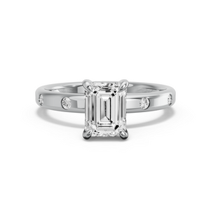 Image for Emerald Diamond Tulip Ring with Sleek Accent band