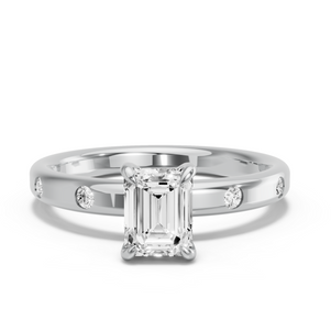 Image for Emerald Diamond Tulip Ring with Sleek Accent band