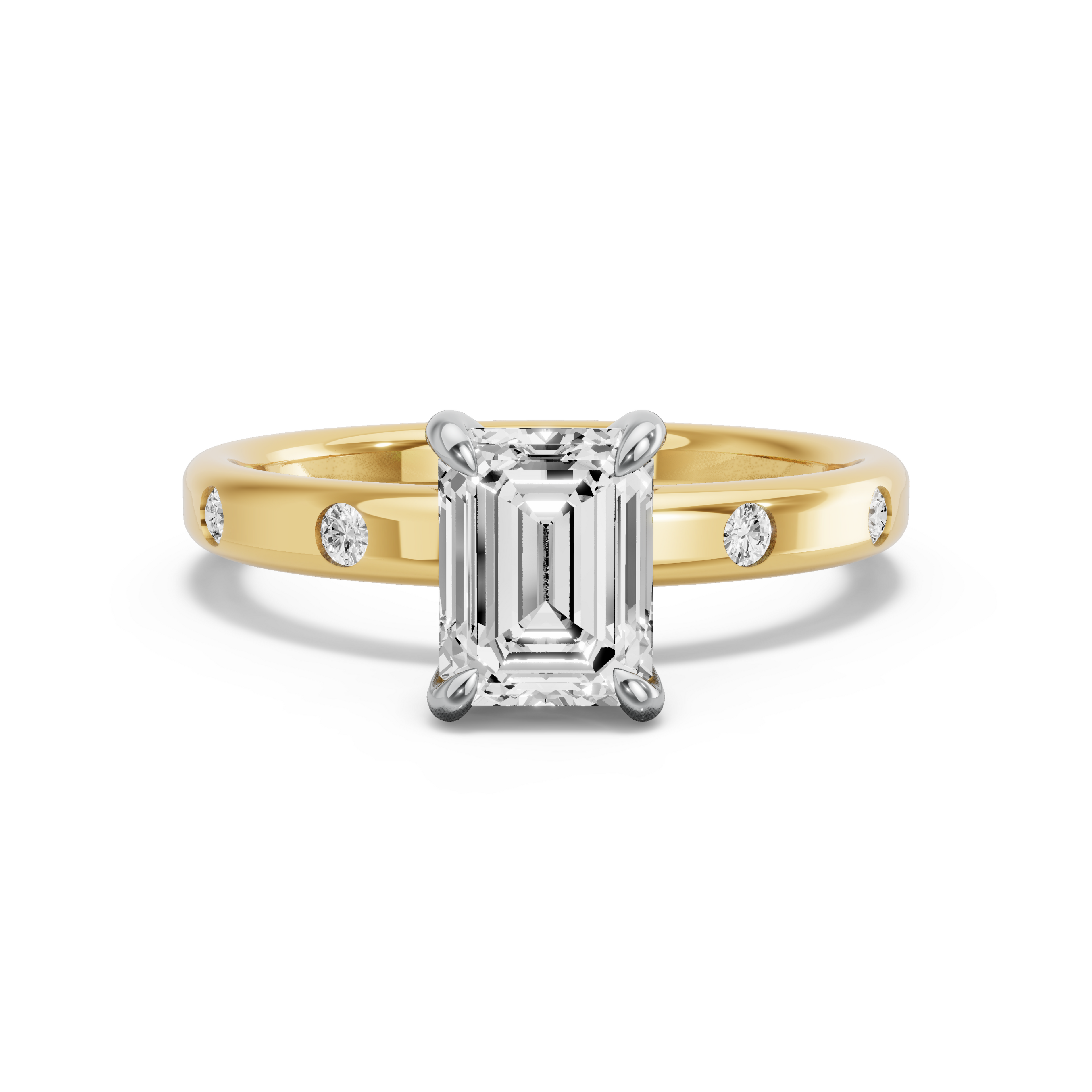 Image for Emerald Diamond Tulip Ring with Sleek Accent band in 14K Two Tone Yellow Gold