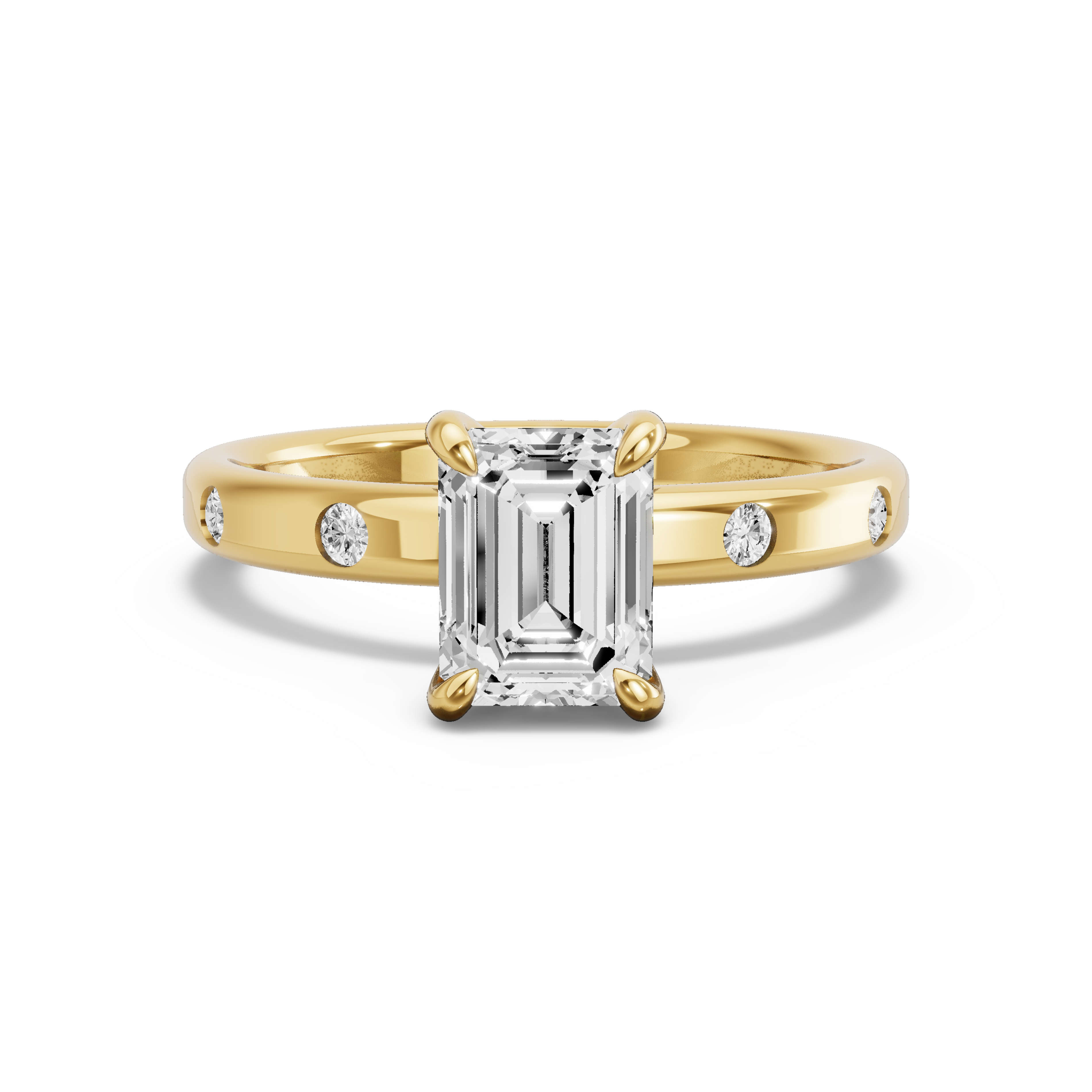 Image for Emerald Diamond Tulip Ring with Sleek Accent band in 10K Yellow Gold