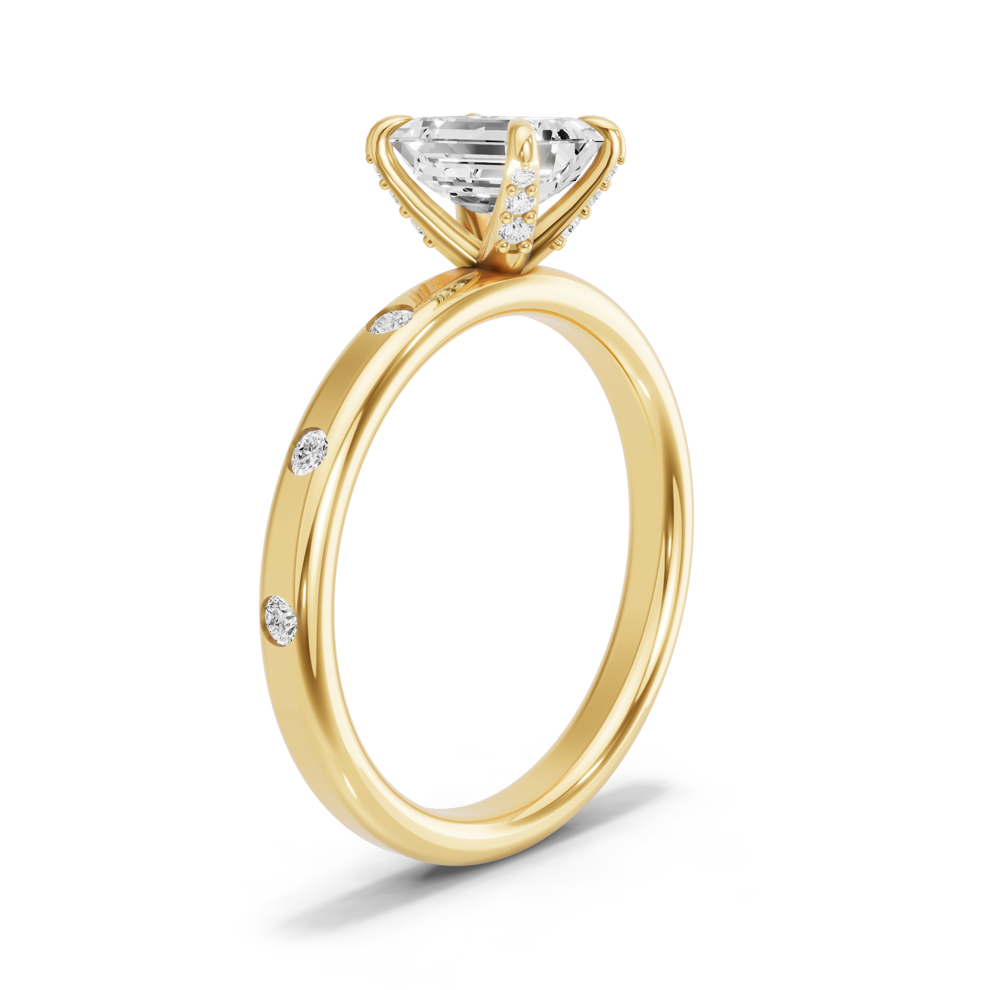 Image for Emerald Diamond Tulip Ring with Sleek Accent band in 14K Yellow Gold