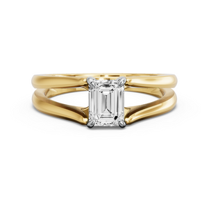 Image for Emerald Diamond Tulip Ring with Split Ring Solitaire band