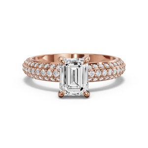 Image for Emerald Diamond Tulip Ring with Triple Row Pave band