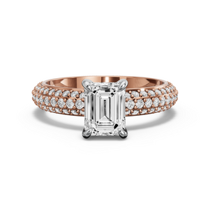 Image for Emerald Diamond Tulip Ring with Triple Row Pave band