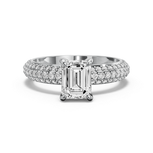 Image for Emerald Diamond Tulip Ring with Triple Row Pave band