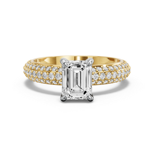 Image for Emerald Diamond Tulip Ring with Triple Row Pave band