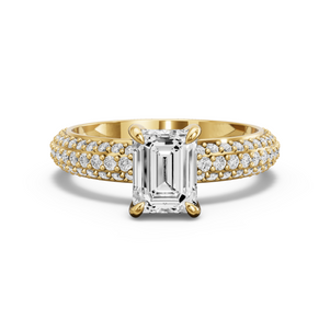Image for Emerald Diamond Tulip Ring with Triple Row Pave band
