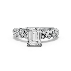 Image for Emerald Diamond Tulip Ring with Twist Pave band