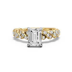 Image for Emerald Diamond Tulip Ring with Twist Pave band