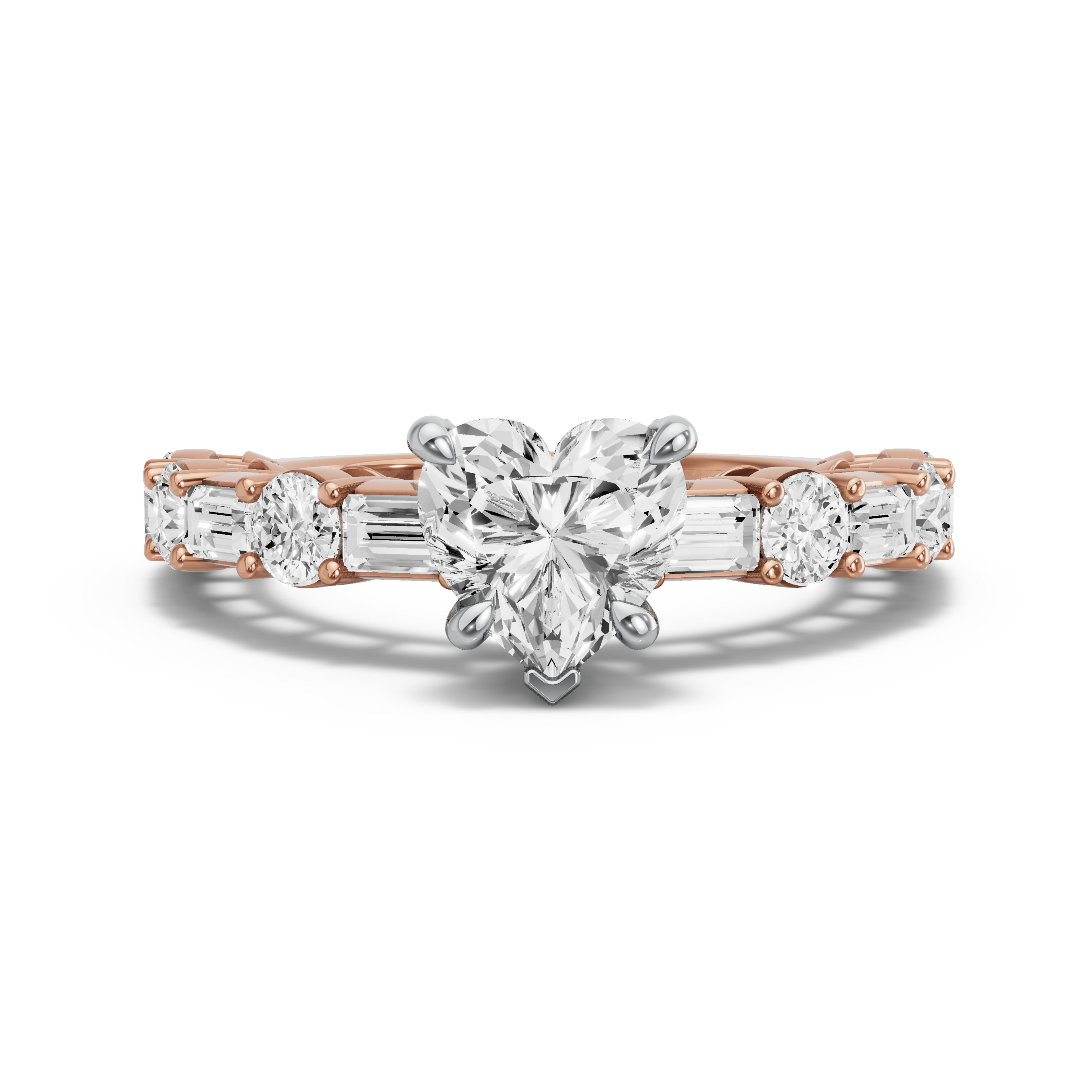 Image for Heart Diamond Tulip Ring with Alternating Baguette band in 18K Two Tone Rose Gold