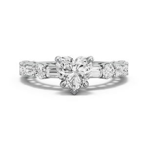 Image for Heart Diamond Tulip Ring with Alternating Baguette band in 14K White Gold