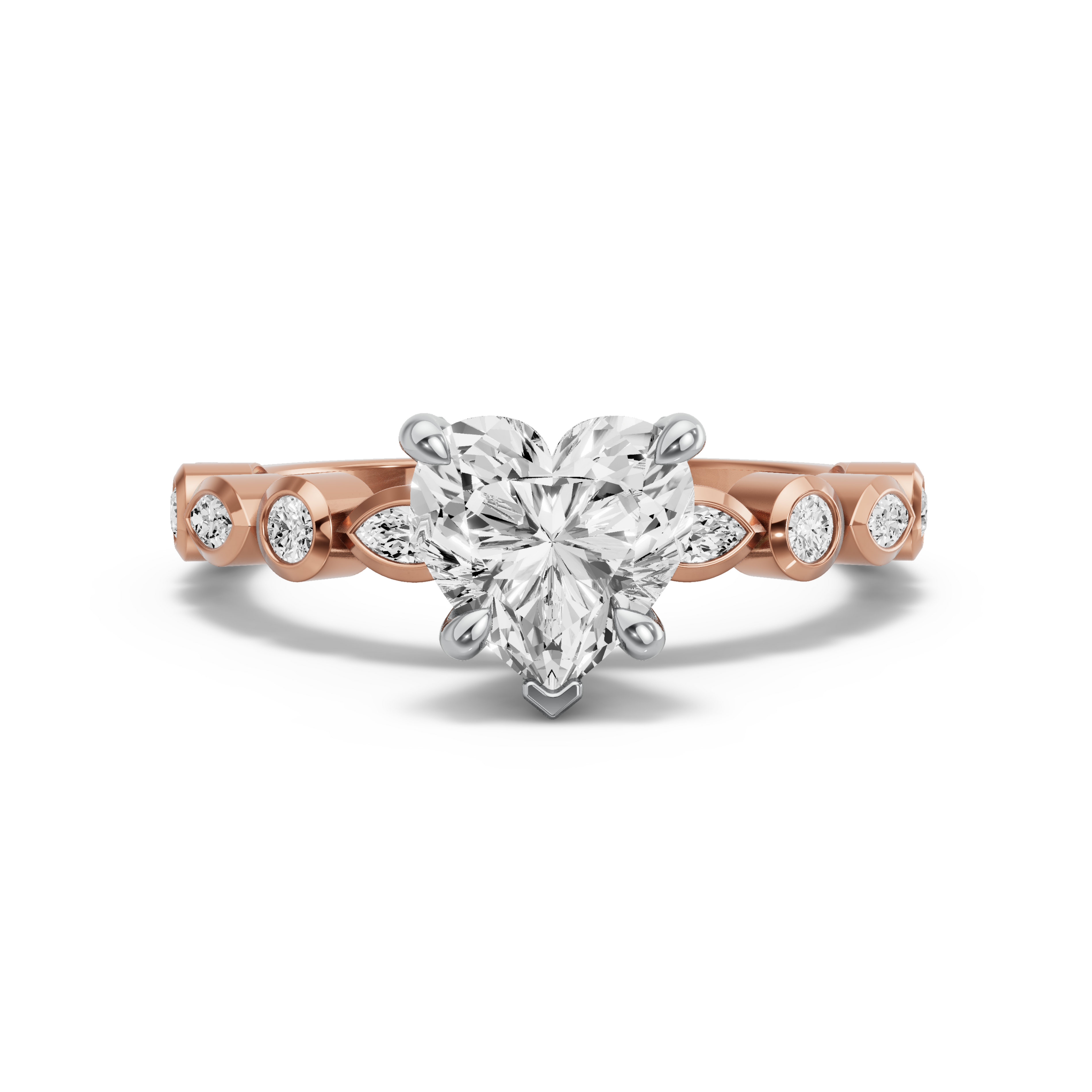 Image for Heart Diamond Tulip Ring with Alternating Marquise band in 14K Two Tone Rose Gold