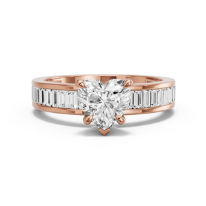 Image for Heart Diamond Tulip Ring with Baguette Channel band in 18K Rose Gold
