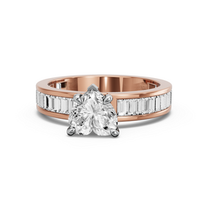 Image for Heart Diamond Tulip Ring with Baguette Channel band