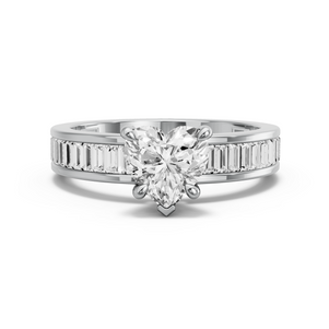 Image for Heart Diamond Tulip Ring with Baguette Channel band in 14K White Gold