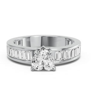 Image for Heart Diamond Tulip Ring with Baguette Channel band