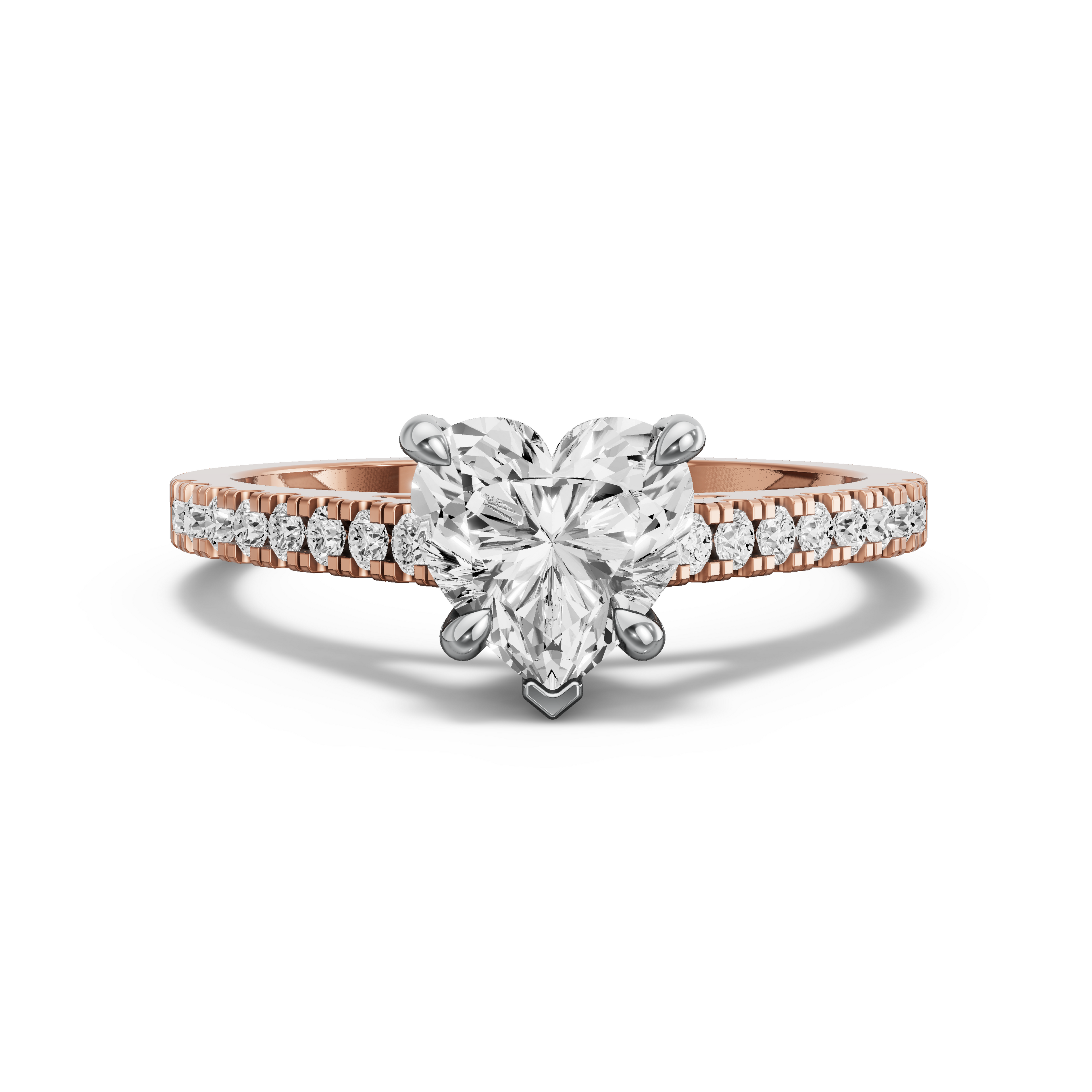 Image for Heart Diamond Tulip Ring with Cathedral Pave band in 14K Two Tone Rose Gold