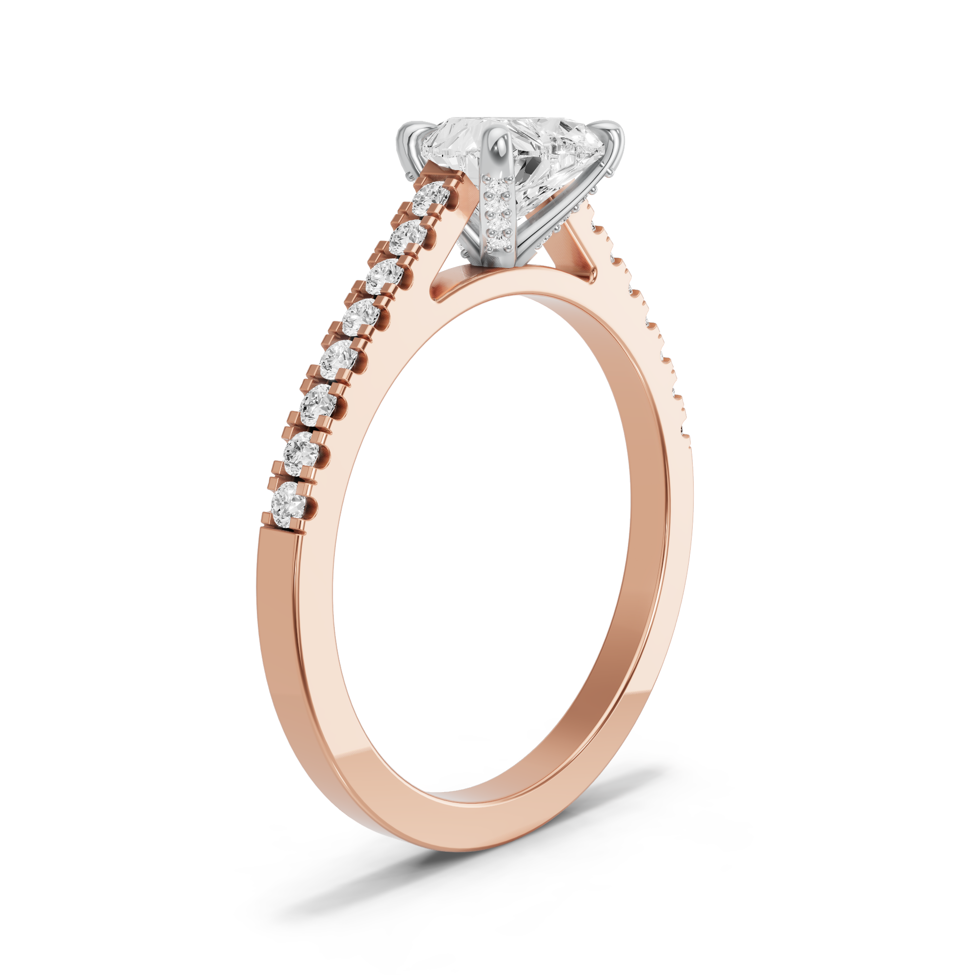Image for Heart Diamond Tulip Ring with Cathedral Pave band in 18K Two Tone Rose Gold