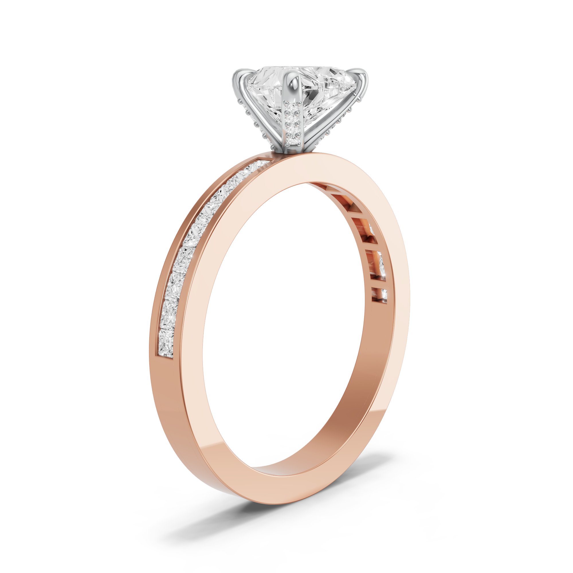 Image for Heart Diamond Tulip Ring with Channel band in 14K Two Tone Rose Gold
