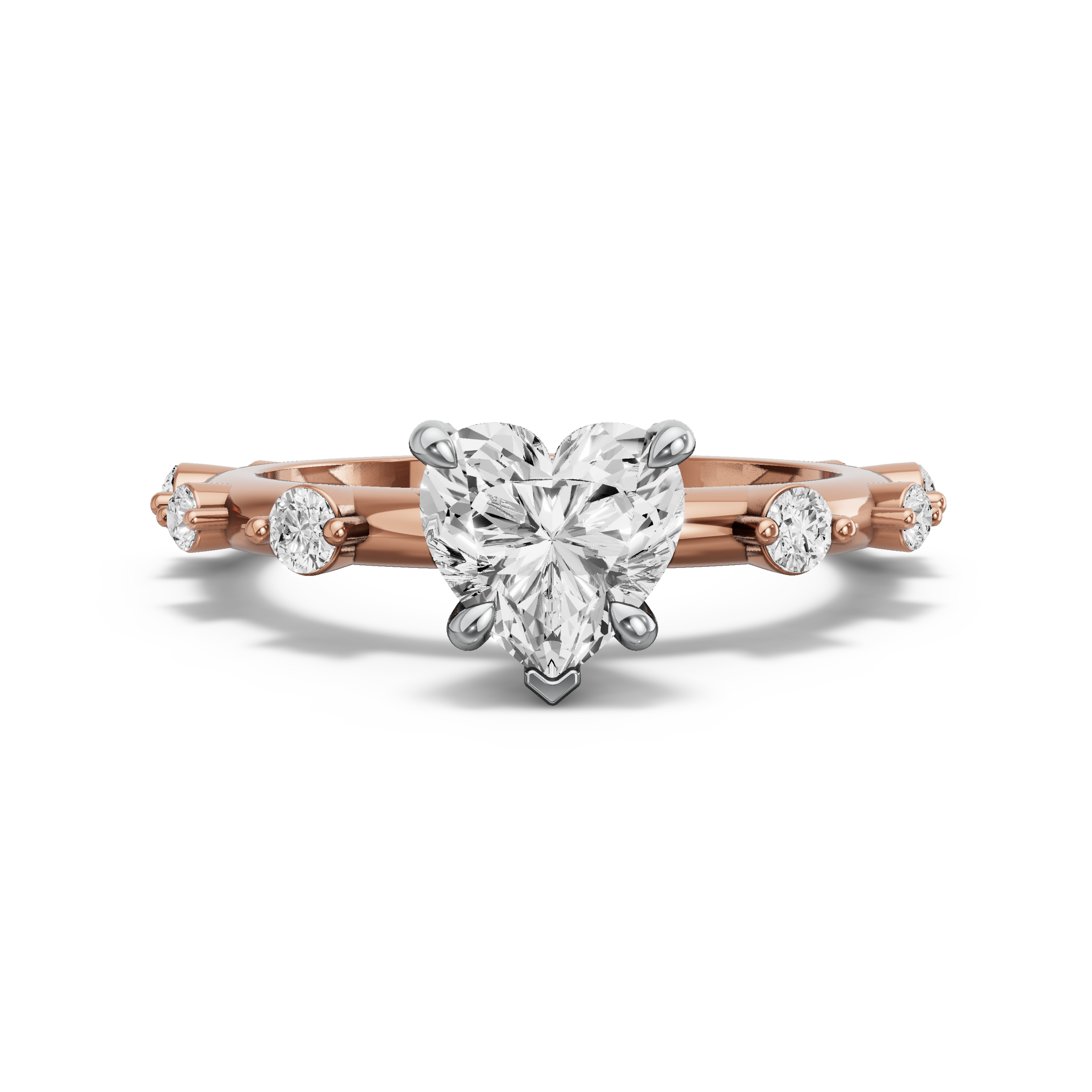 Image for Heart Diamond Tulip Ring with Floating Station band in 18K Two Tone Rose Gold