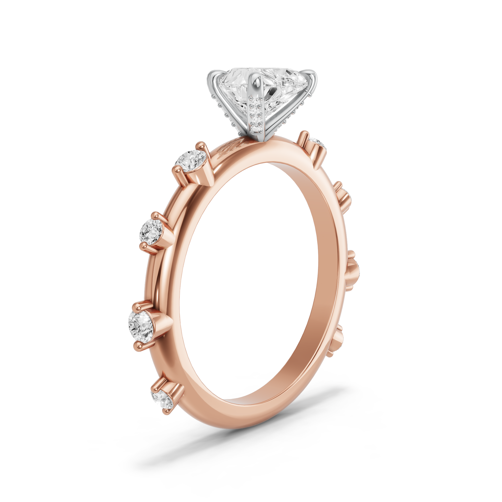 Image for heart-diamond-tulip-ring-with-floating-station-band-in-14k-two-tone-rose-gold