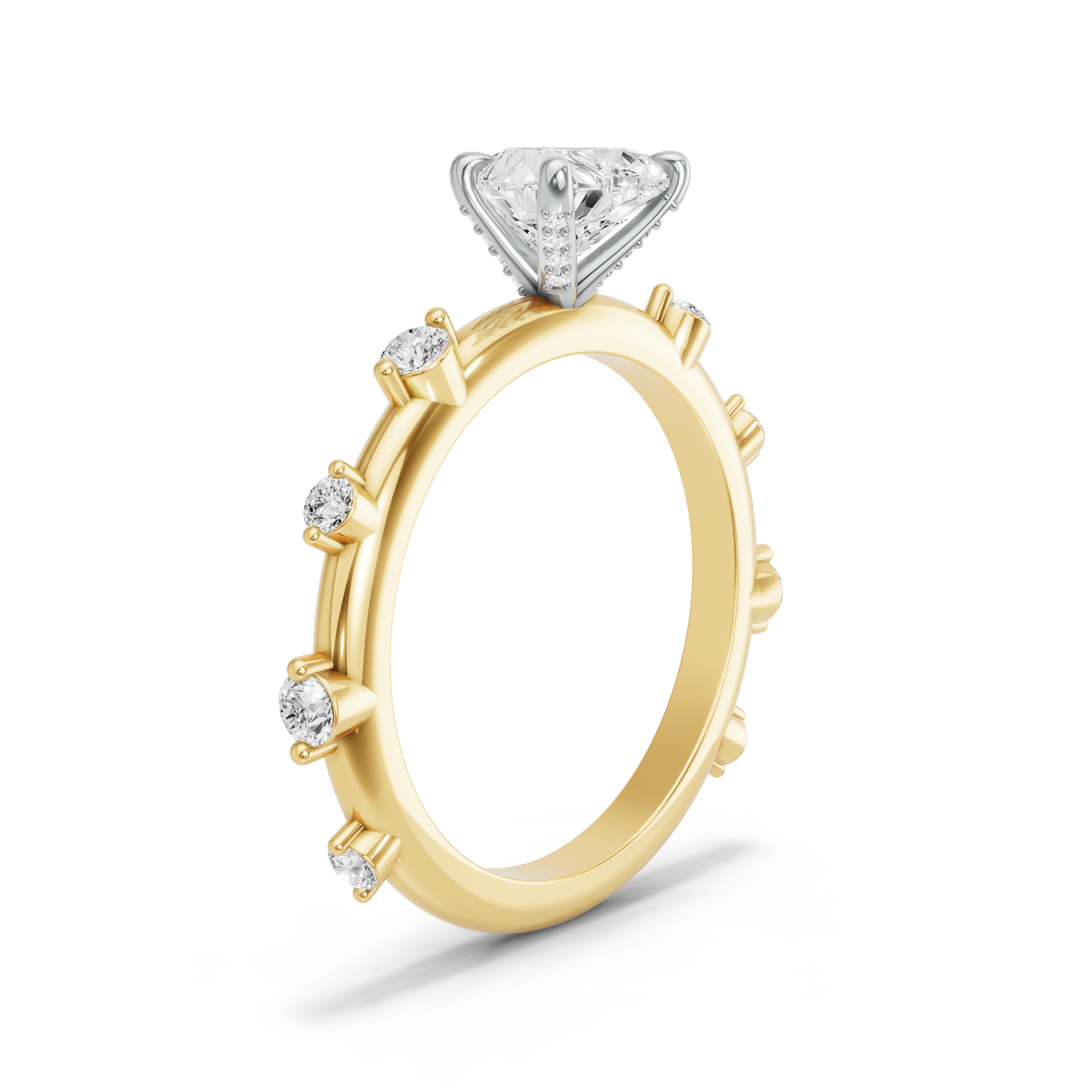 Image for heart-diamond-tulip-ring-with-floating-station-band-in-10k-two-tone-yellow-gold