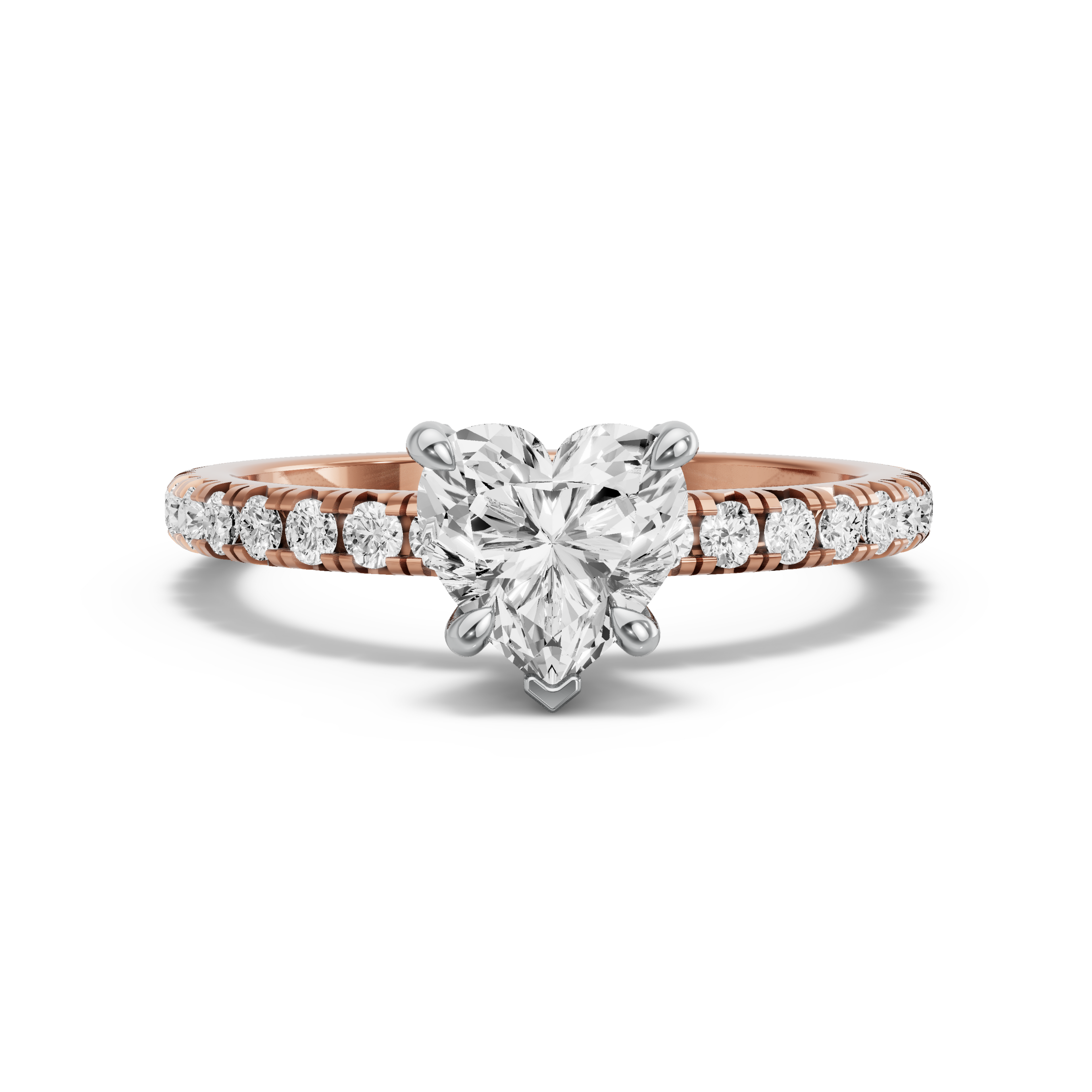 Image for Heart Diamond Tulip Ring with French Pave band in 14K Two Tone Rose Gold